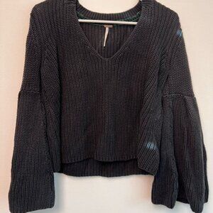 free people wide v-neckline and dramatic bell sleeve sweater